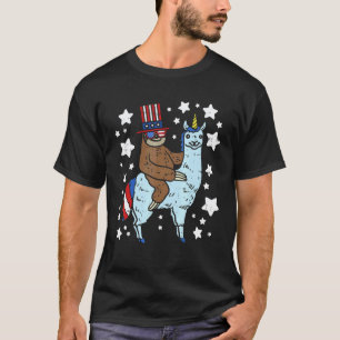 American Llama Sloth USA Llamacorn Animal 4th of T-Shirt