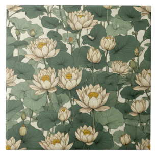 American Lotus flowers pattern Ceramic Tile