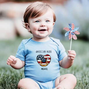 American Made Baby Boy Patriotic Flag Pacifier Bodysuit
