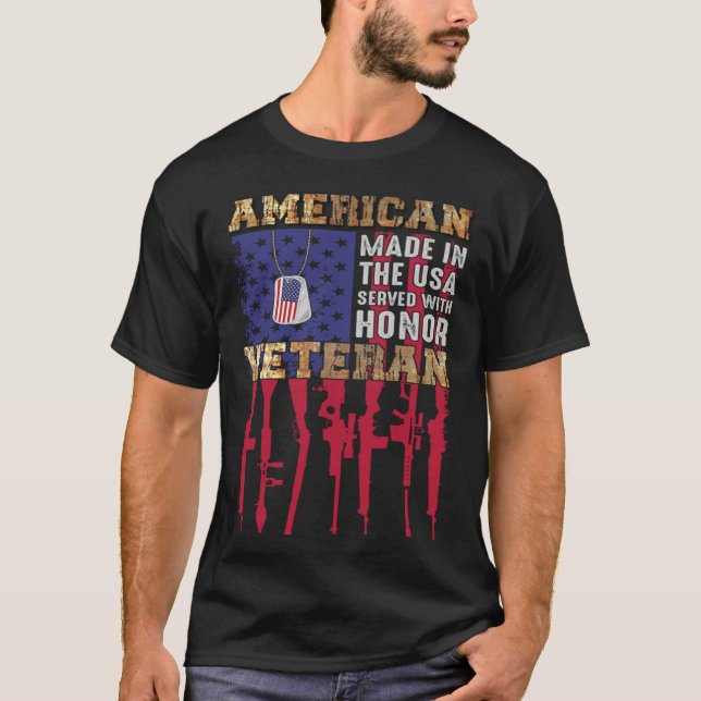 American Made In The USA Served With Honor Veteran T-Shirt (Front)