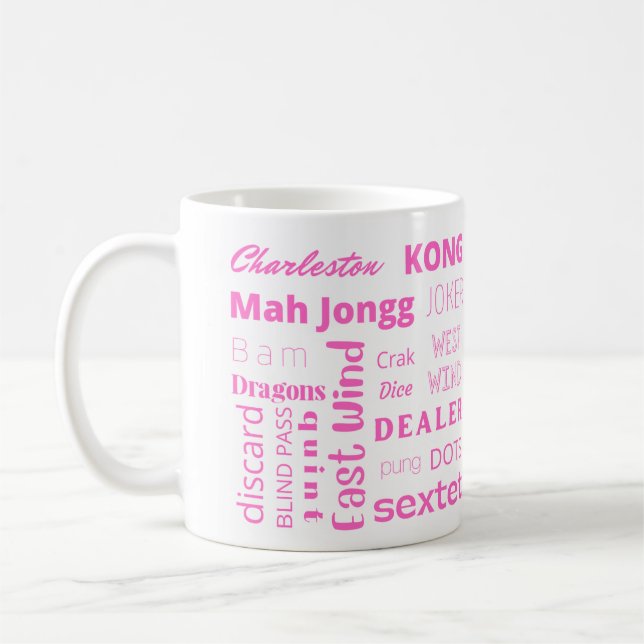 American Mah Jongg mug with pink words (Left)