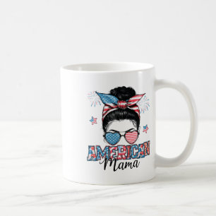 American Mama Messy Bun Patriotic 4th Of July Moth Coffee Mug