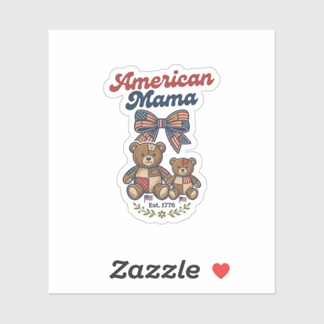American Mama Patriotic Bear Patchwork Vector Desi (Sheet)