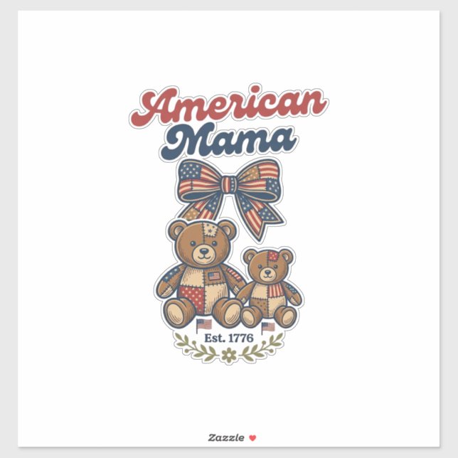 American Mama Patriotic Bear Patchwork Vector Desi (Sheet)