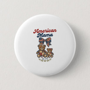 American Mama Patriotic Bear Patchwork Vector Desi 6 Cm Round Badge