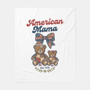 American Mama Patriotic Bear Patchwork Vector Desi Fleece Blanket
