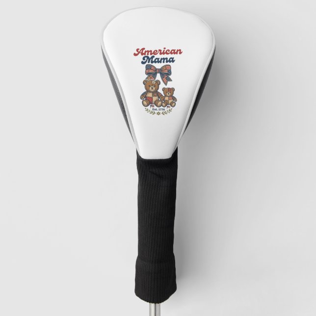 American Mama Patriotic Bear Patchwork Vector Desi Golf Head Cover (Front)