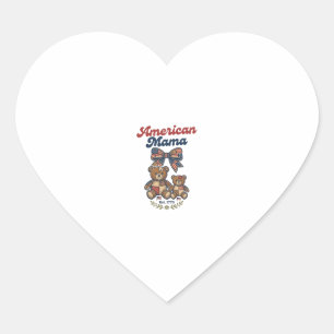 American Mama Patriotic Bear Patchwork Vector Desi Heart Sticker