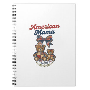 American Mama Patriotic Bear Patchwork Vector Desi Notebook