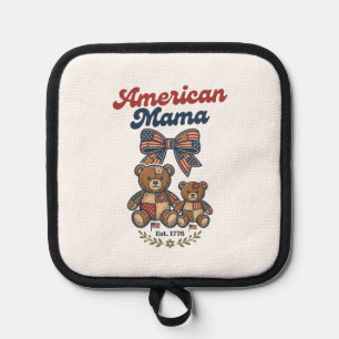 American Mama Patriotic Bear Patchwork Vector Desi Pot Holder