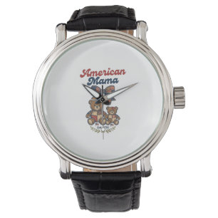 American Mama Patriotic Bear Patchwork Vector Desi Watch