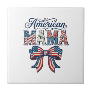American Mama Patriotic Bow Vintage 4th of July Sh Ceramic Tile