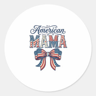 American Mama Patriotic Bow Vintage 4th of July Sh Classic Round Sticker