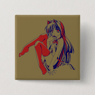 American Manga Neko Catgirl Kawaii Anime 15 Cm Square Badge