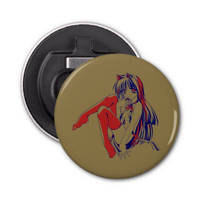 American Manga Neko Catgirl Kawaii Anime Bottle Opener (Front)