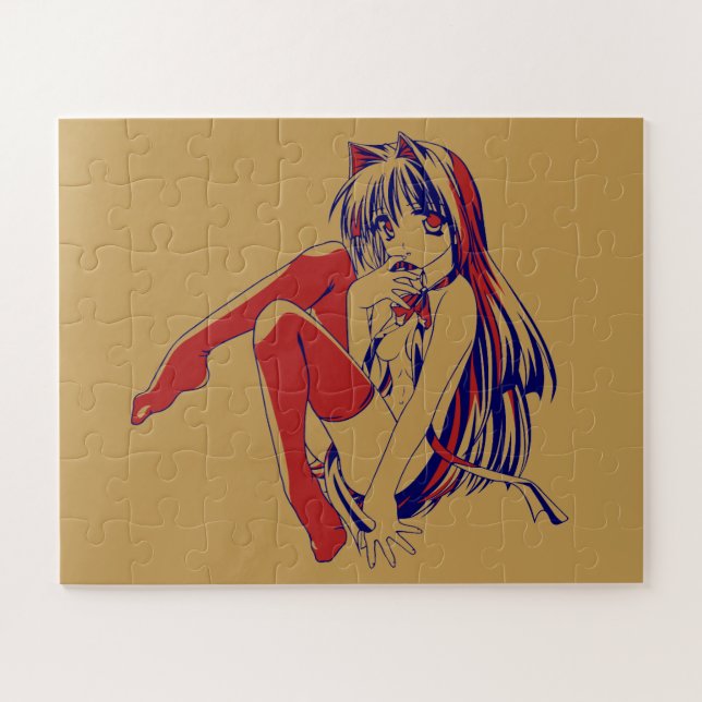 American Manga Neko Catgirl Kawaii Anime Jigsaw Puzzle (Horizontal)