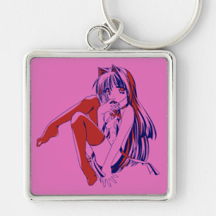American Manga Neko Catgirl Kawaii Anime Key Ring