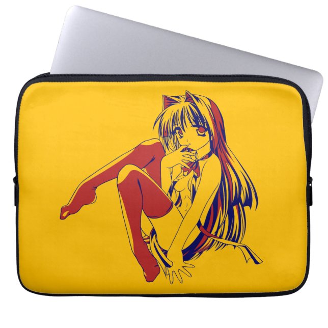 American Manga Neko Catgirl Kawaii Anime Laptop Sleeve (Front)