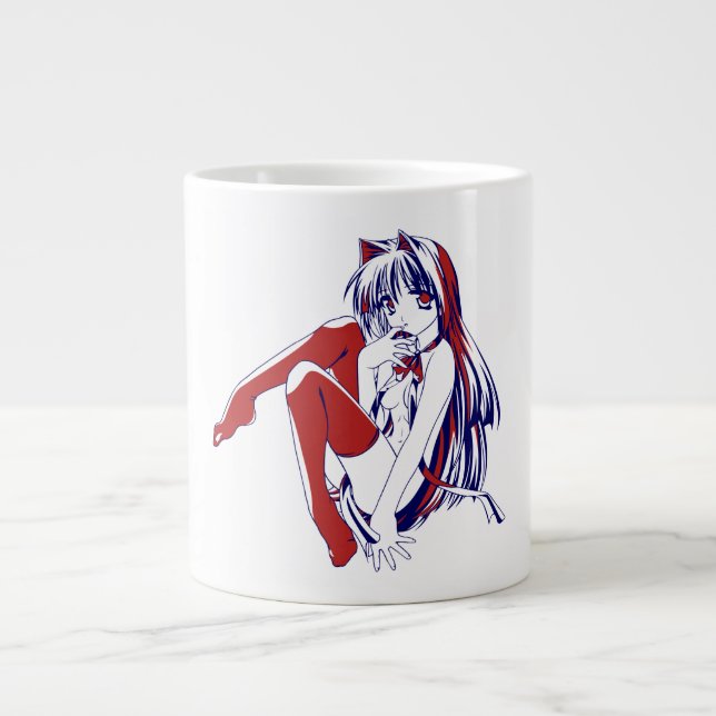 American Manga Neko Catgirl Kawaii Anime Large Coffee Mug (Front)