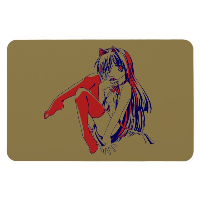 American Manga Neko Catgirl Kawaii Anime Magnet (Horizontal)