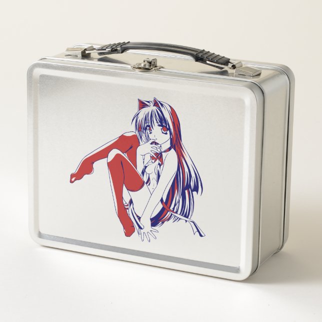 American Manga Neko Catgirl Kawaii Anime Metal Lunch Box (Front)