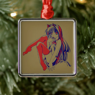 American Manga Neko Catgirl Kawaii Anime Metal Ornament