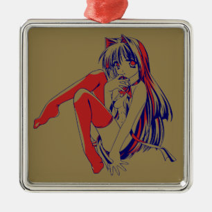 American Manga Neko Catgirl Kawaii Anime Metal Ornament