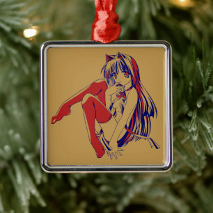 American Manga Neko Catgirl Kawaii Anime Metal Ornament