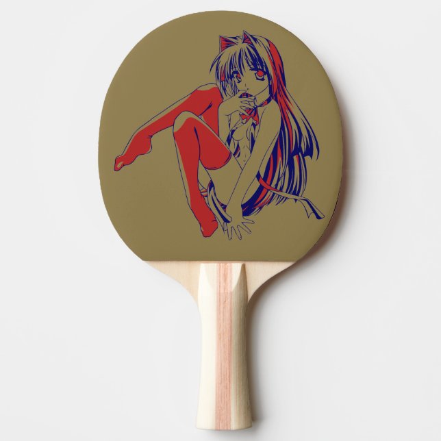 American Manga Neko Catgirl Kawaii Anime Ping Pong Paddle (Front)