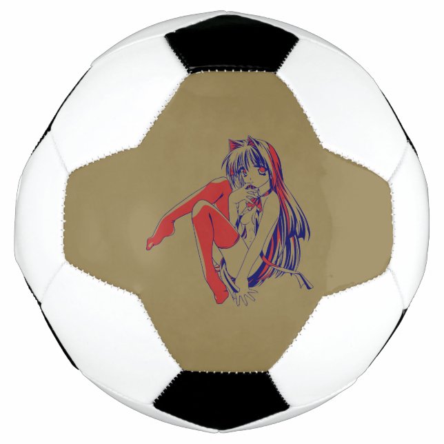 American Manga Neko Catgirl Kawaii Anime Soccer Ball (Front)