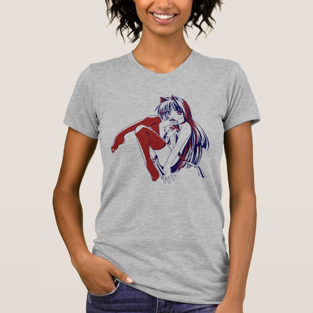 American Manga Neko Catgirl Kawaii Anime T-Shirt (Front)