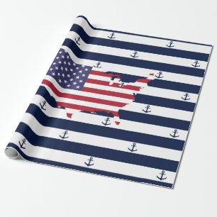 American map flag   nautical stripes pattern wrapping paper