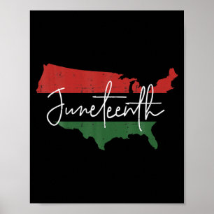 american map with pan african flag for juneteenth poster
