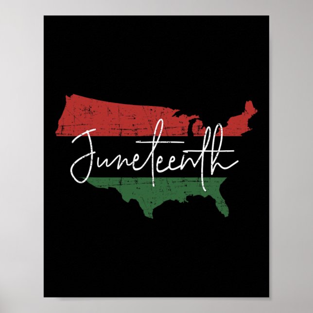 American Map With Pan African Flag For Juneteenth  Poster (Front)