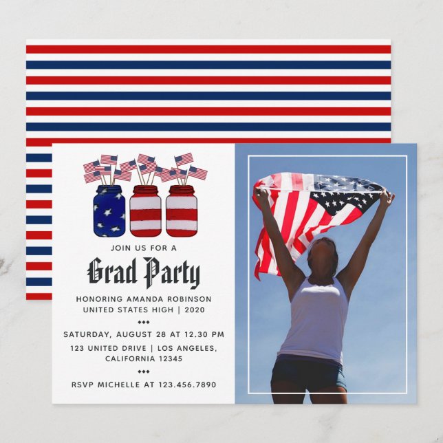 American Mason Jars Graduation Photo Invitation (Front/Back)