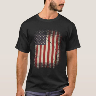 American Mens Hooded Tattered Vintage Usa Flag Pat T-Shirt