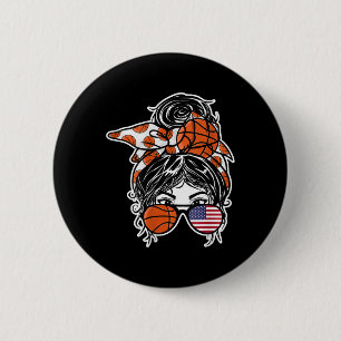 American Messy Bun Hair Girl Usa Flag Sketll Fans  6 Cm Round Badge