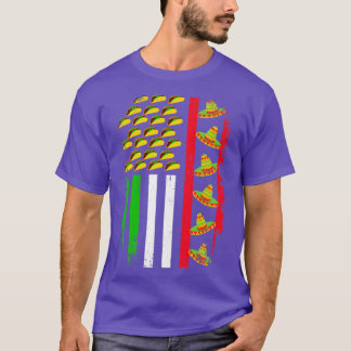 American mexican flag with sombrero and taco Cinco T-Shirt