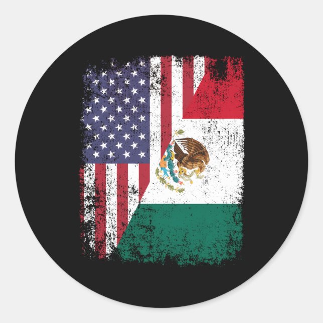 American Mexican Roots Half American Usa Mexico Fl Classic Round Sticker (Front)