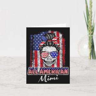 American Mimi Patriotic Messy Bun Skull USA 4th of Card