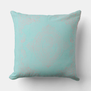 American MoJo Pillow Ice Blue Mauve Antique Scroll