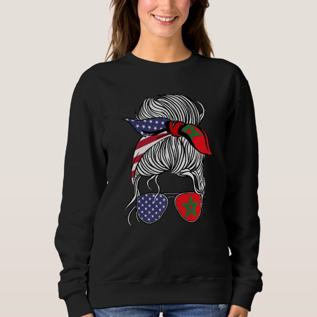 American Moroccan Patriot Flag Women Girl Morocco  Sweatshirt (Front)