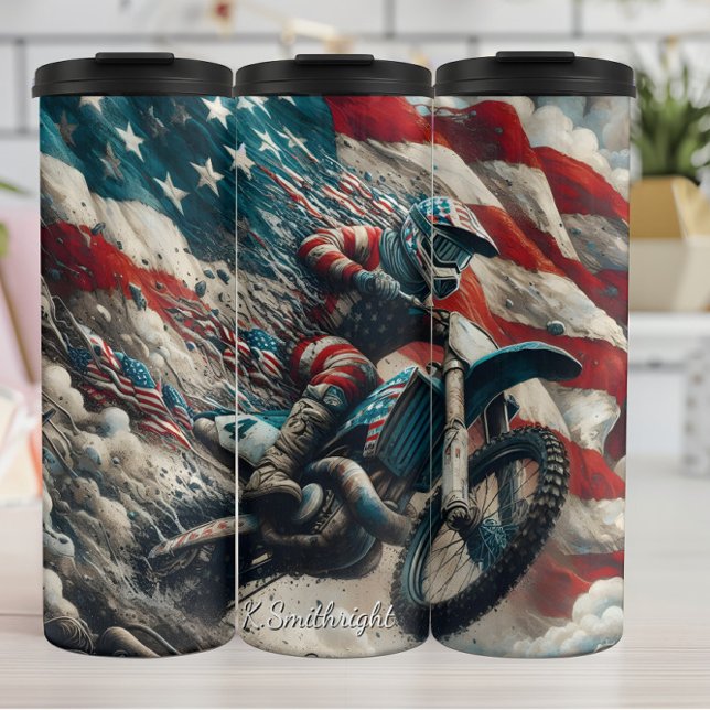 American Motocross Flag Art Print Thermal Tumbler (Creator Uploaded)