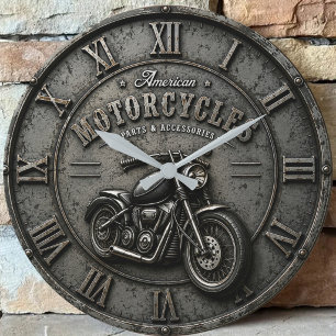 American Motorcycles Vintage Garage Decor Large Clock