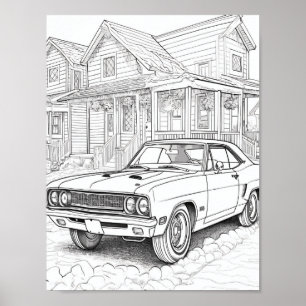 American Muscle Car Adult Colouring Poster