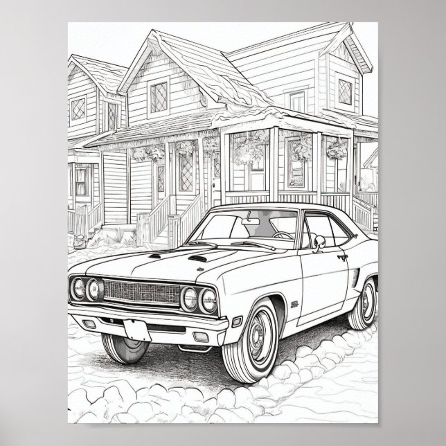 American Muscle Car Adult Colouring Poster (Front)