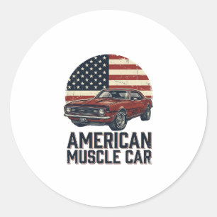 American Muscle Car Vintage Flag Shirt Design_1 Classic Round Sticker