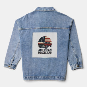 American Muscle Car Vintage Flag Shirt Design_1 Denim Jacket