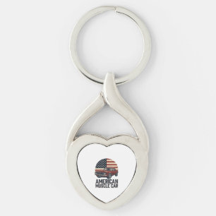 American Muscle Car Vintage Flag Shirt Design_1 Key Ring