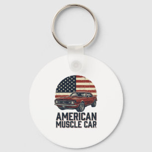 American Muscle Car Vintage Flag Shirt Design_1 Key Ring